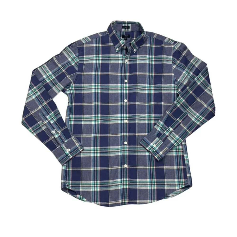 J CREW Blue Summer Plaid Button Collar Long Sleeve Slim‎ Fit Shirt